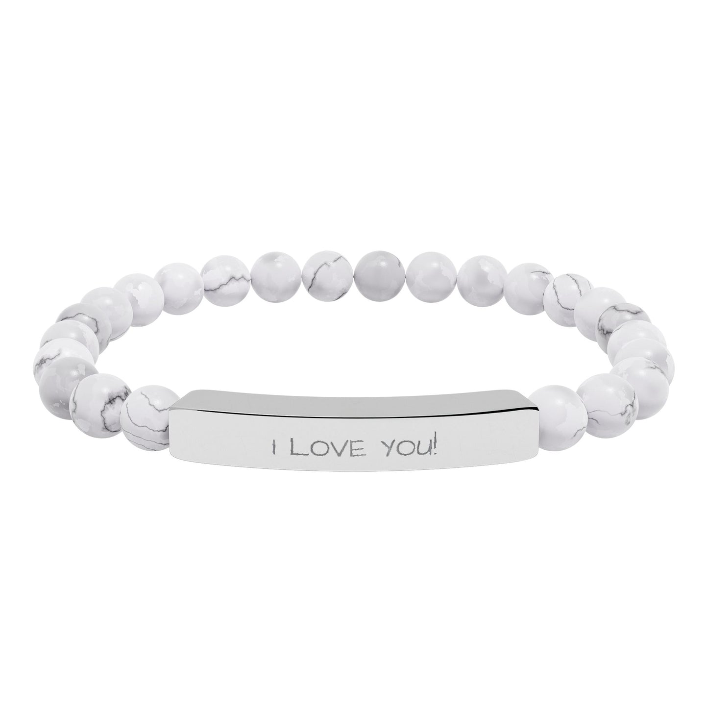 Engraved Stone Bead Bracelet — "I Love You" Stretch Bar