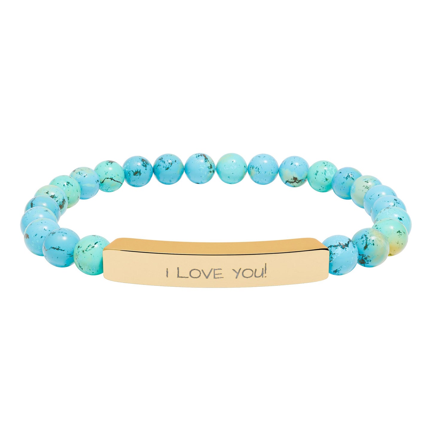 Engraved Stone Bead Bracelet — "I Love You" Stretch Bar