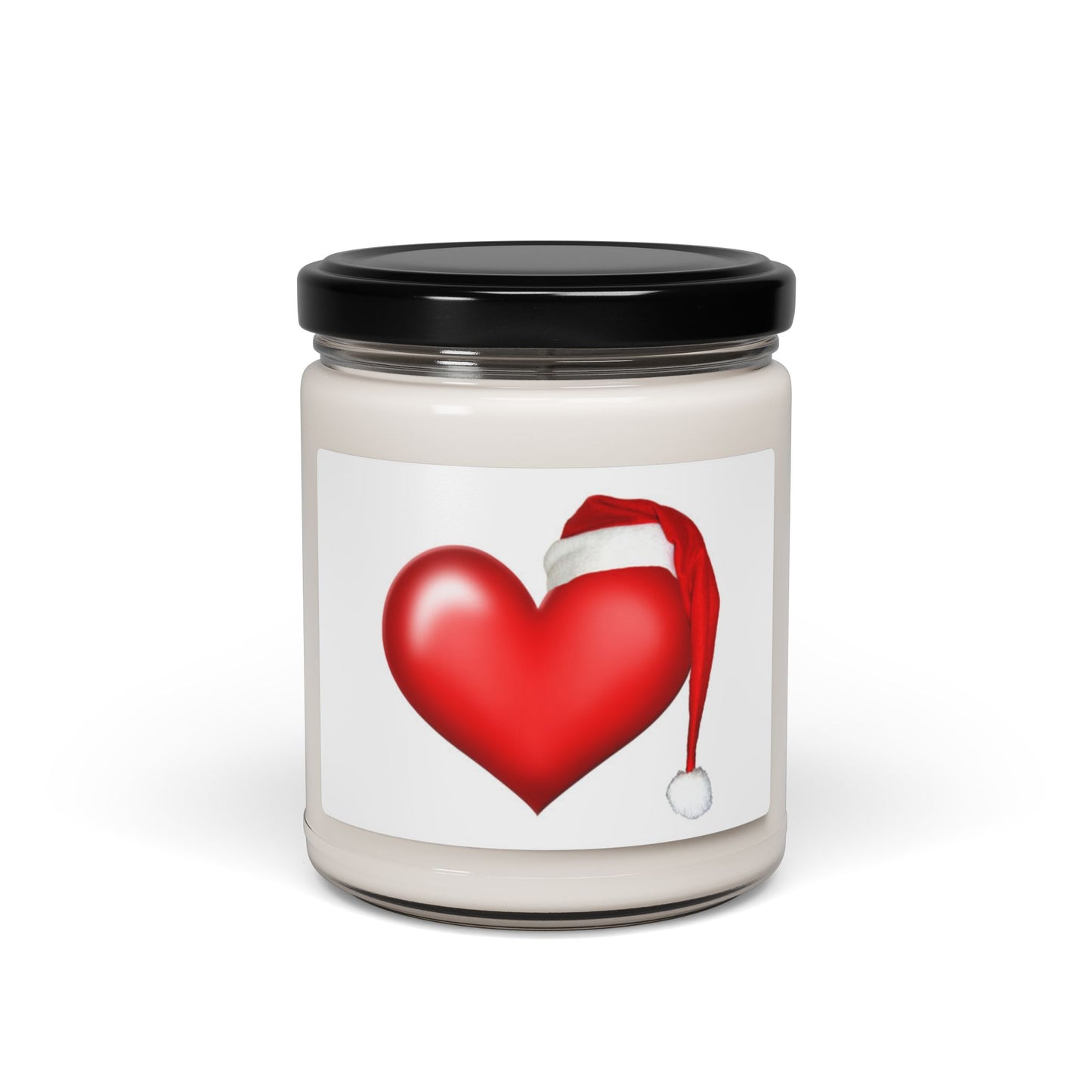 Holiday Heart Scented Soy Candle - Festive 9oz Candle with Santa Hat Design