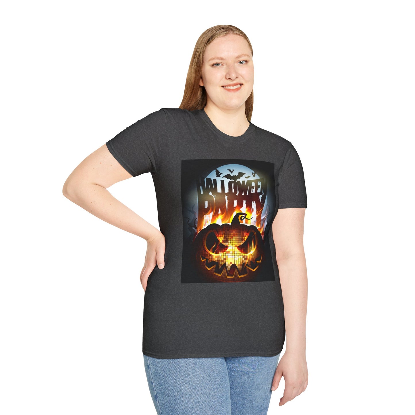 Halloween Party Unisex Softstyle T-Shirt, Spooky Shirt, Pumpkin Tee, Cozy Halloween Apparel, October Fashion, Fall Celebration Wear