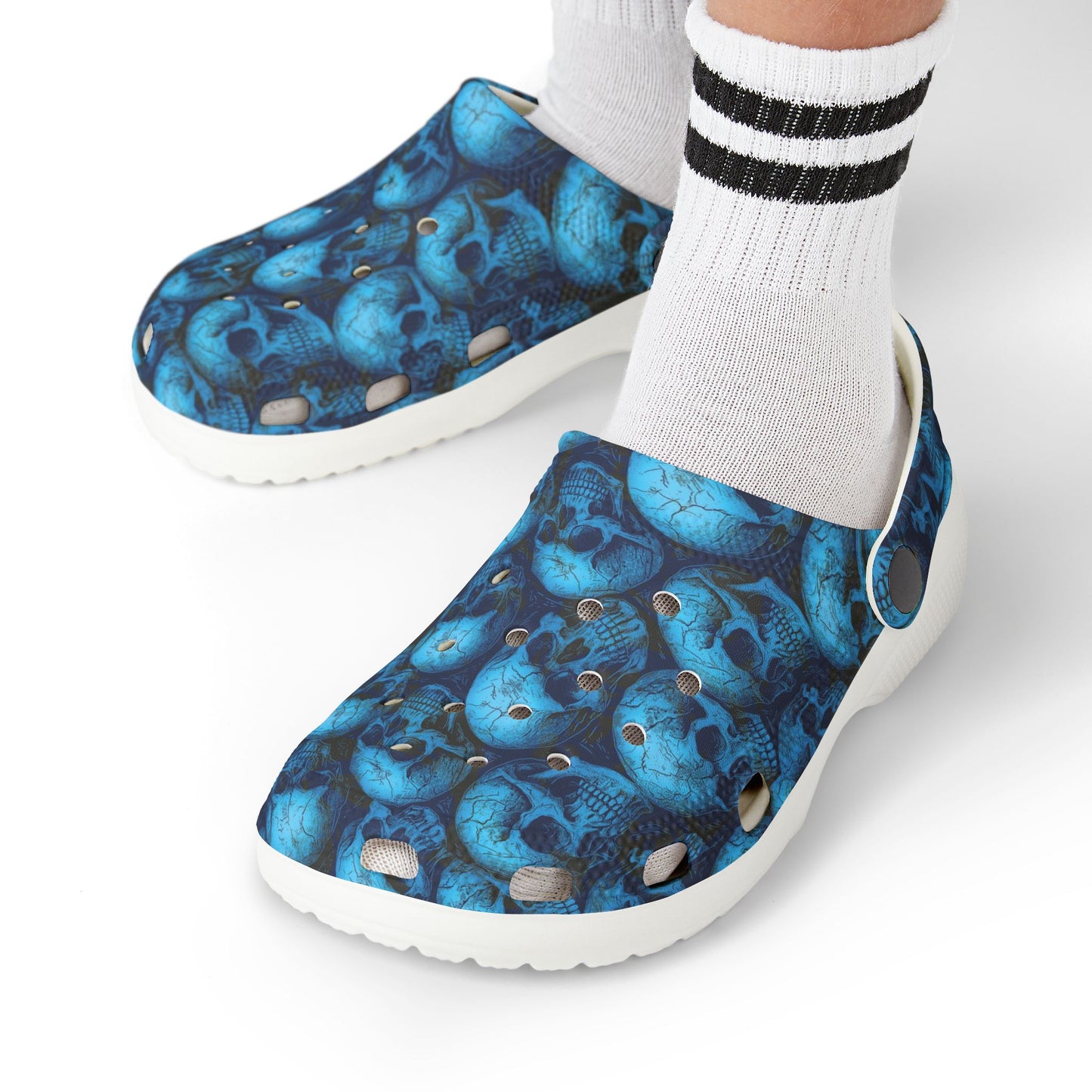 Blue Skull Pattern Kid's Clogs, Fun EVA Foam Shoes for Kids, Stylish Summer Footwear, Perfect for Playdates, Festivals, Birthdays