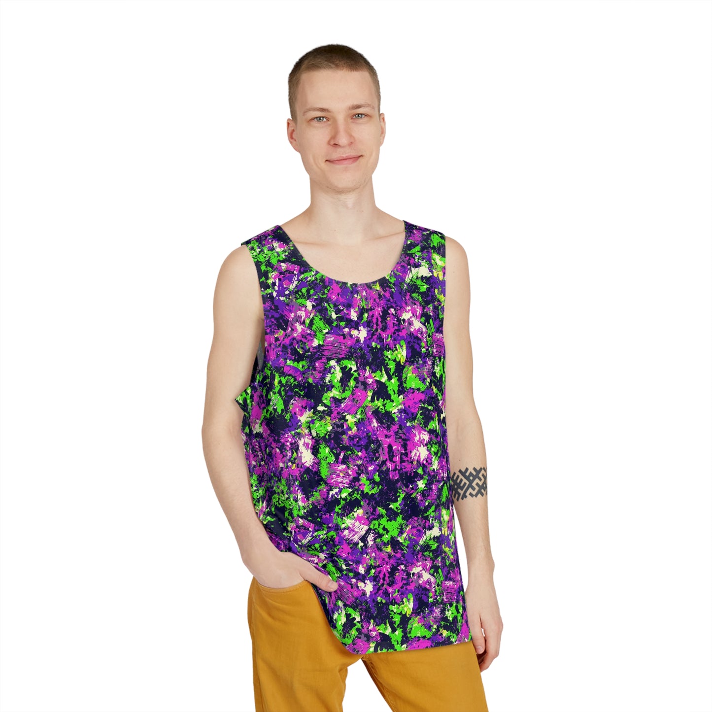 Vibrant Men's Tank Top - AOP, Colorful Summer Sleeveless Shirt, Festival Wear, Gym Outfits, Casual Beach Apparel