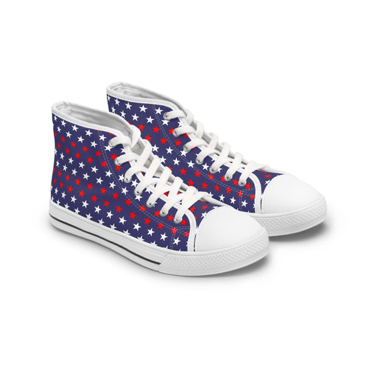 Patriotic Star Print High Top Sneakers for Women | Trendy Casual Footwear, Independence Day Shoes, Memorial Day Sneakers, Customizable Style