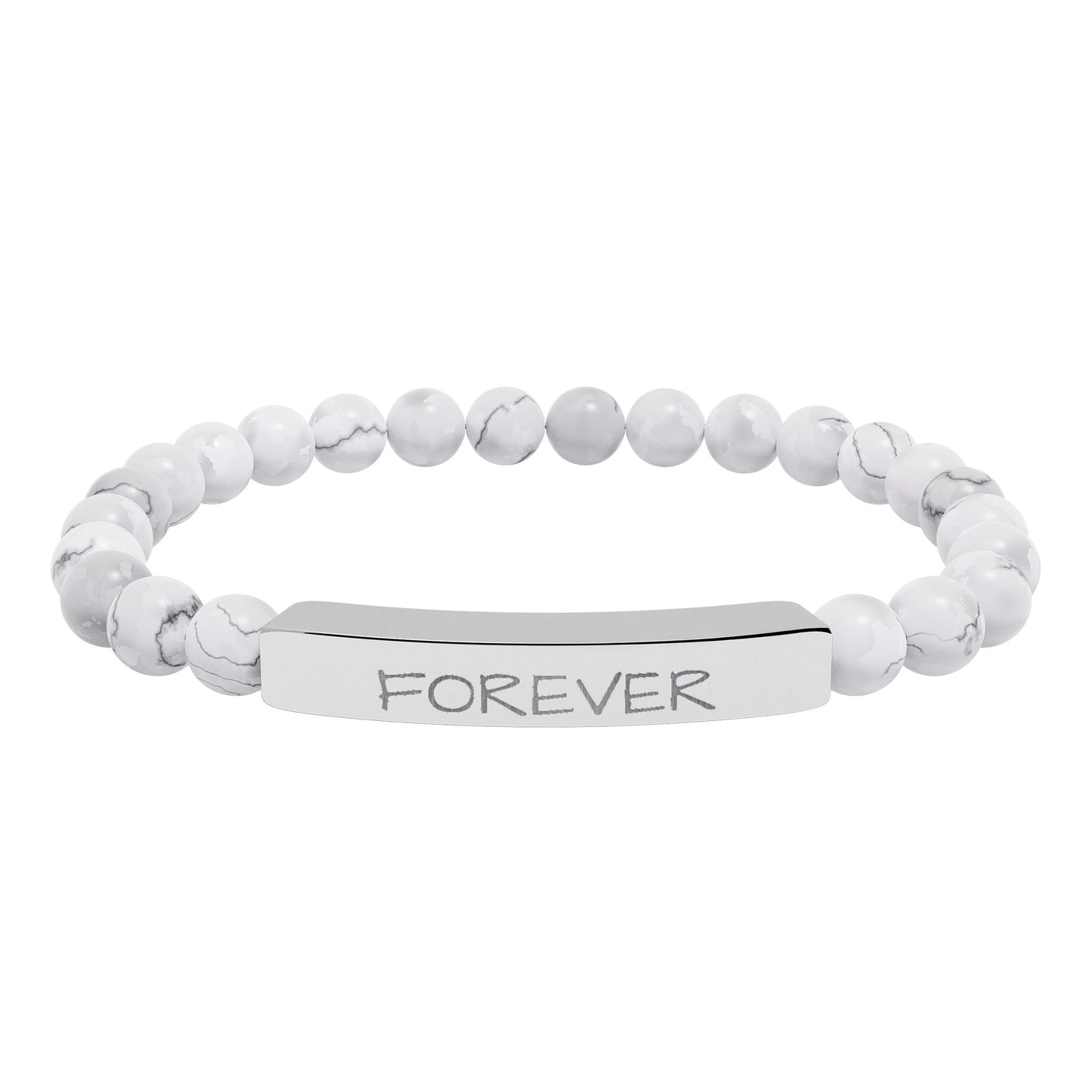 Engraved 'FOREVER' Natural Stone Stretch Bracelet