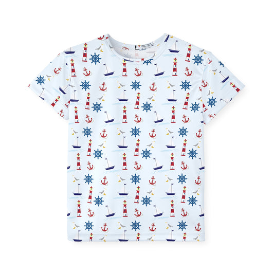 Nautical Kids Sports Jersey, Summer Playwear, Children's Casual Tee, Anchor Print Shirt, Beach Theme Outfit, Fun Gift for Kids