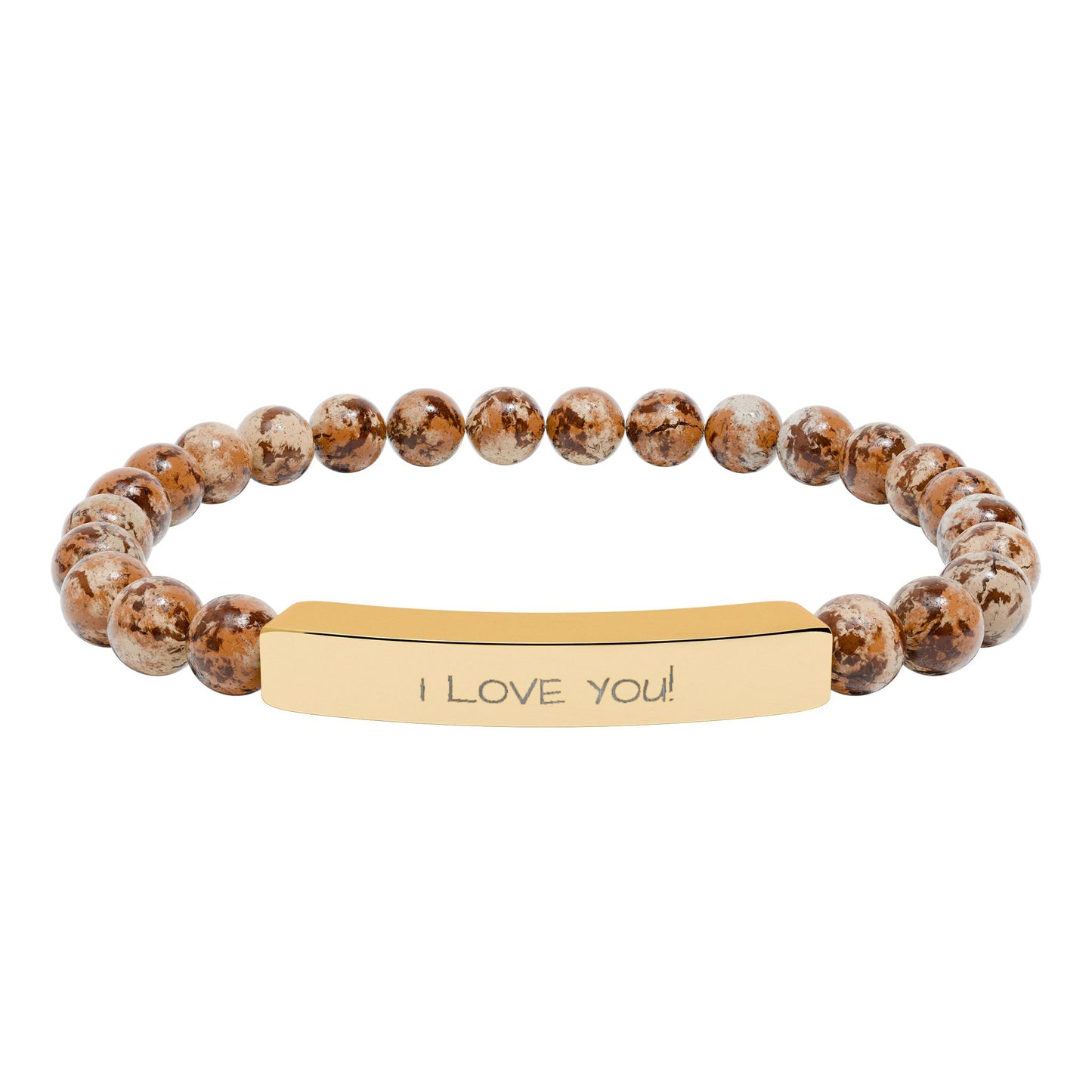 Engraved Stone Bead Bracelet — "I Love You" Stretch Bar