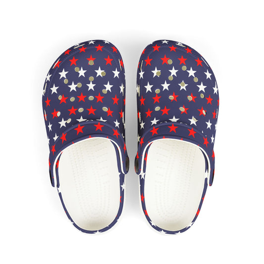 Patriotic Kid's EVA Foam Clogs, Colorful Starry Clogs for Play, Summer Sandals, Holiday Footwear, Kid's Garden Shoes