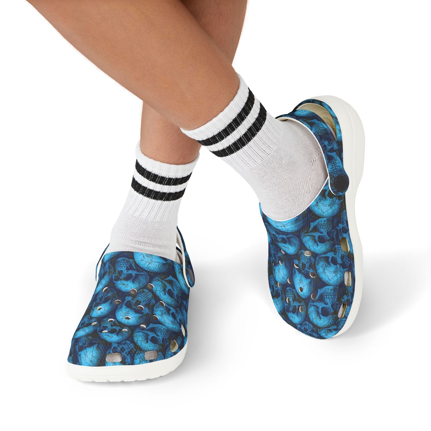 Blue Skull Pattern Kid's Clogs, Fun EVA Foam Shoes for Kids, Stylish Summer Footwear, Perfect for Playdates, Festivals, Birthdays