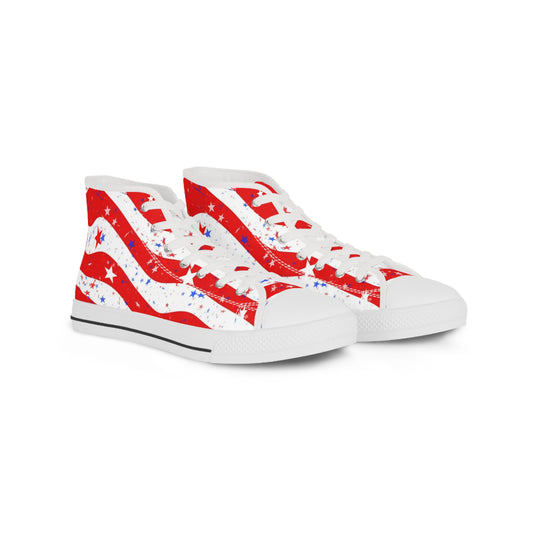 Patriotic High Top Sneakers | Stars & Stripes Comfort Footwear, Festival Shoes, Independence Day Gear, Casual Style, Gift for Him