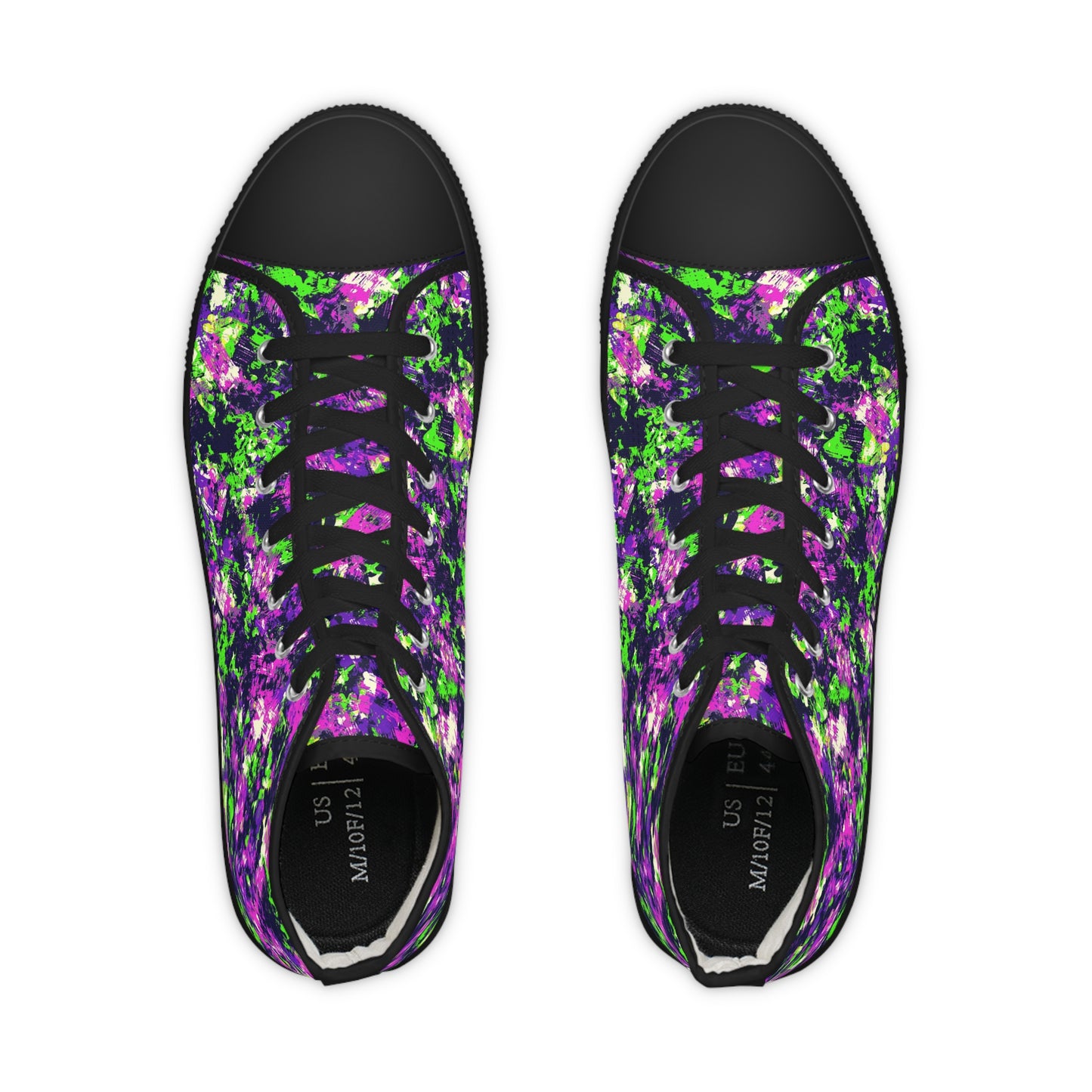 Men's High Top Sneakers with Abstract Purple and Green Design - Stylish Footwear for Casual Outfits, Trendy Streetwear, Gift for Men