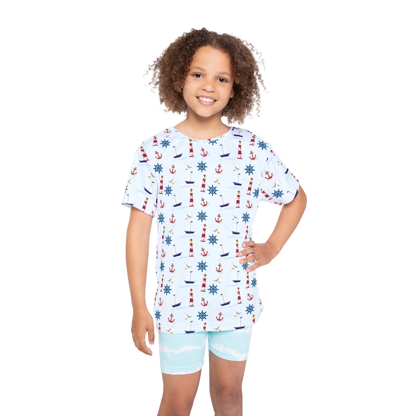 Nautical Kids Sports Jersey, Summer Playwear, Children's Casual Tee, Anchor Print Shirt, Beach Theme Outfit, Fun Gift for Kids
