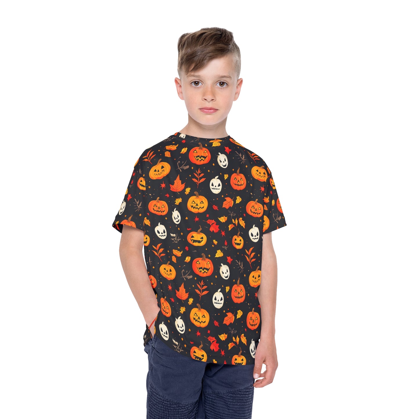 Kids Halloween Sports Jersey, Fun Fall Tee, Pumpkin Theme Athletic Shirt, Seasonal Playwear, Trick or Treat Apparel