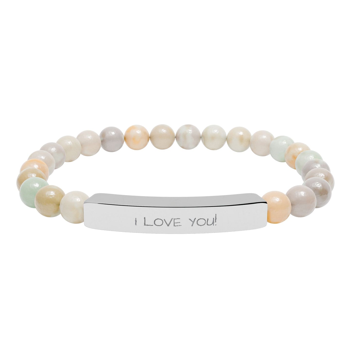 Engraved Stone Bead Bracelet — "I Love You" Stretch Bar