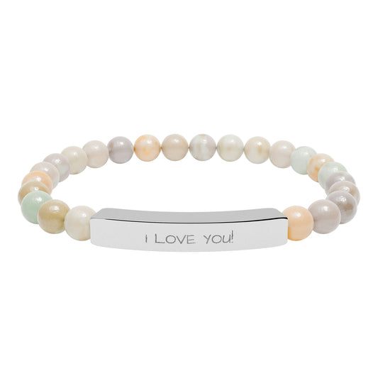 Engraved Stone Bead Bracelet — "I Love You" Stretch Bar