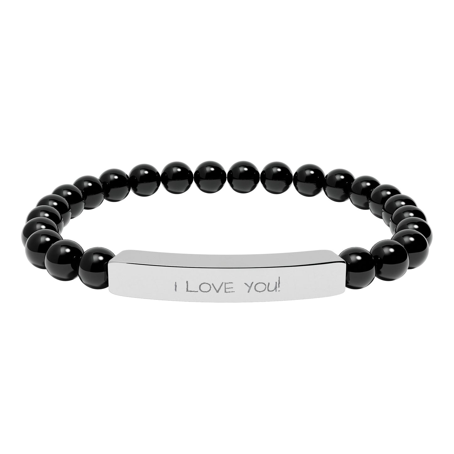 Engraved Stone Bead Bracelet — "I Love You" Stretch Bar