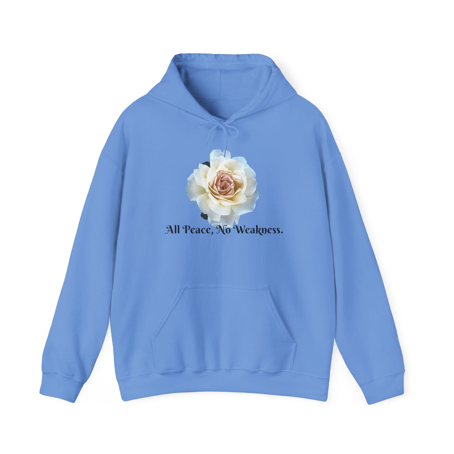 Unisex Floral Hoodie with ‘All Peace, No Weakness’ Quote, Cozy Sweatshirt, Gift for Friends, Inspirational Apparel, Lounge Wear