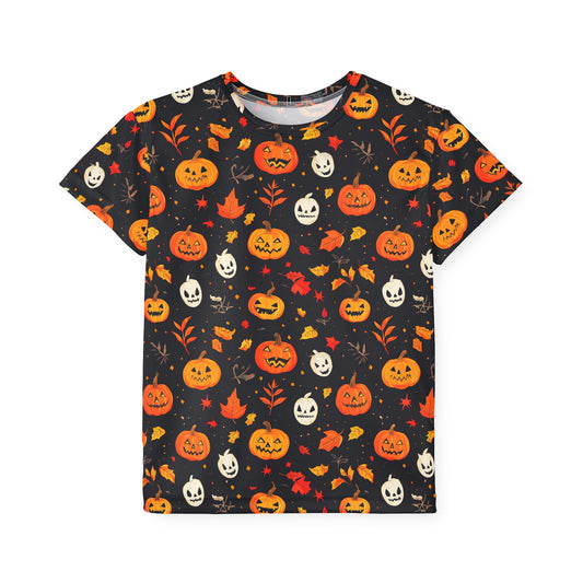 Kids Halloween Sports Jersey, Fun Fall Tee, Pumpkin Theme Athletic Shirt, Seasonal Playwear, Trick or Treat Apparel