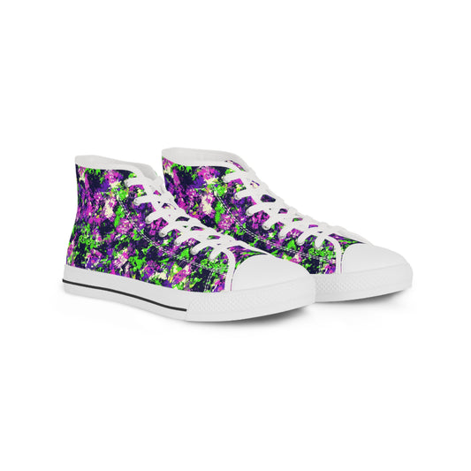 Men's High Top Sneakers with Abstract Purple and Green Design - Stylish Footwear for Casual Outfits, Trendy Streetwear, Gift for Men
