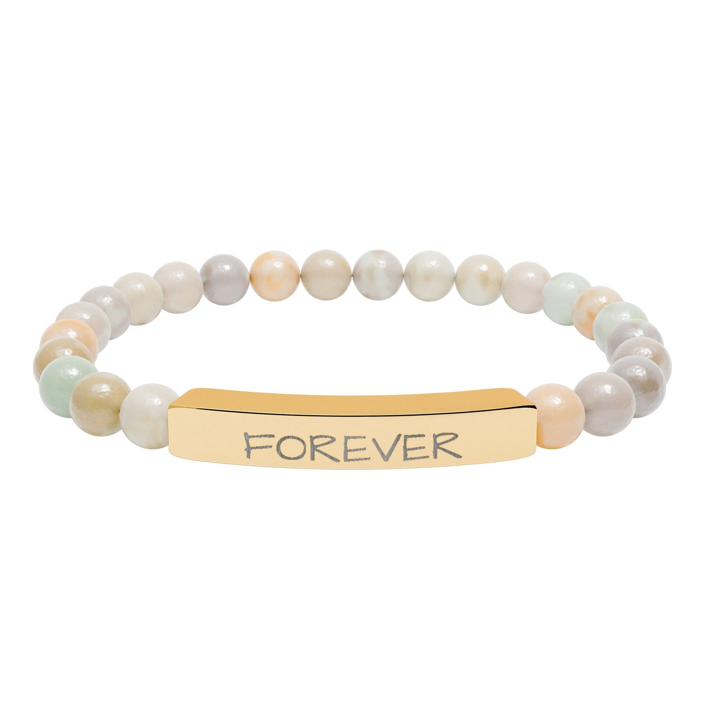 Engraved 'FOREVER' Natural Stone Stretch Bracelet