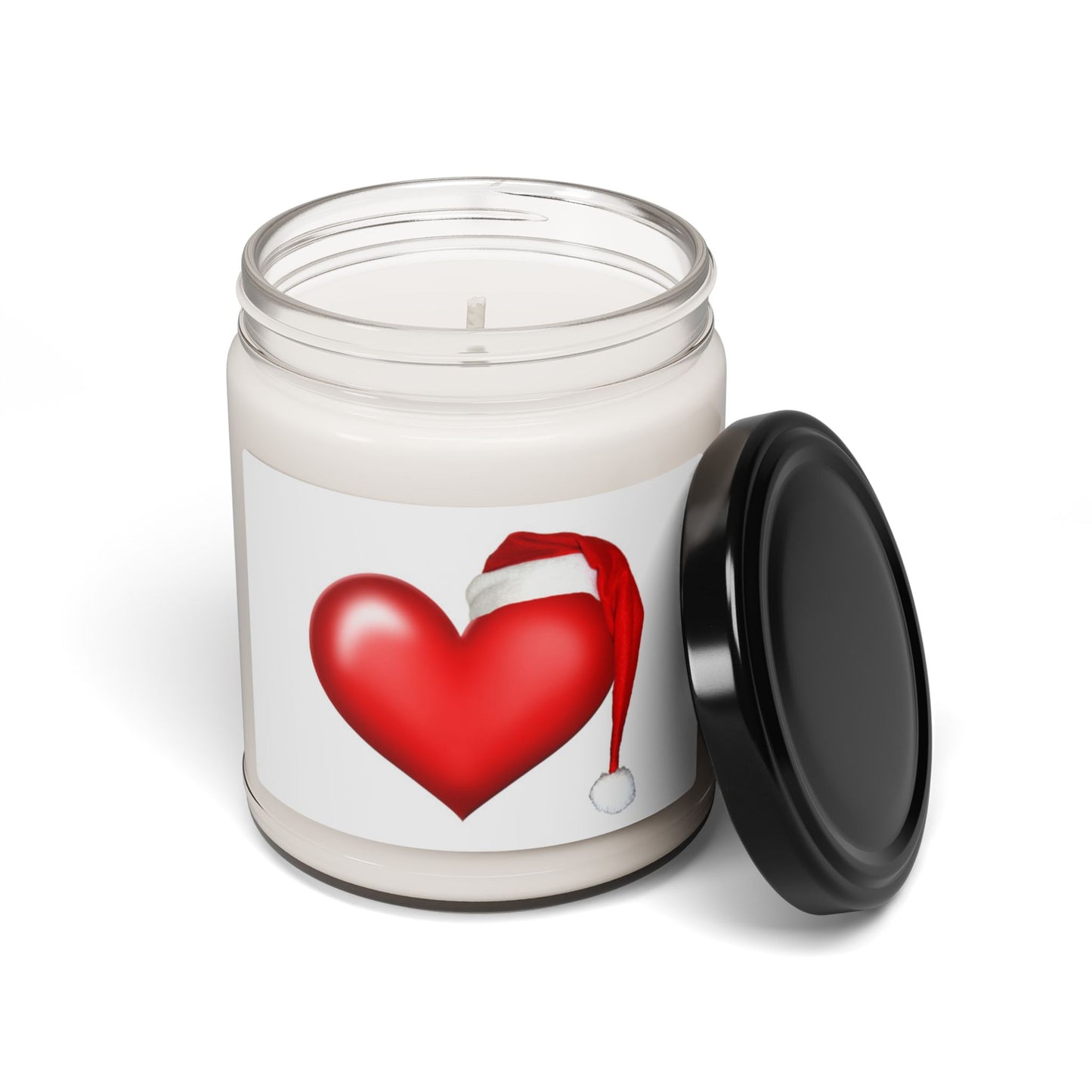 Holiday Heart Scented Soy Candle - Festive 9oz Candle with Santa Hat Design