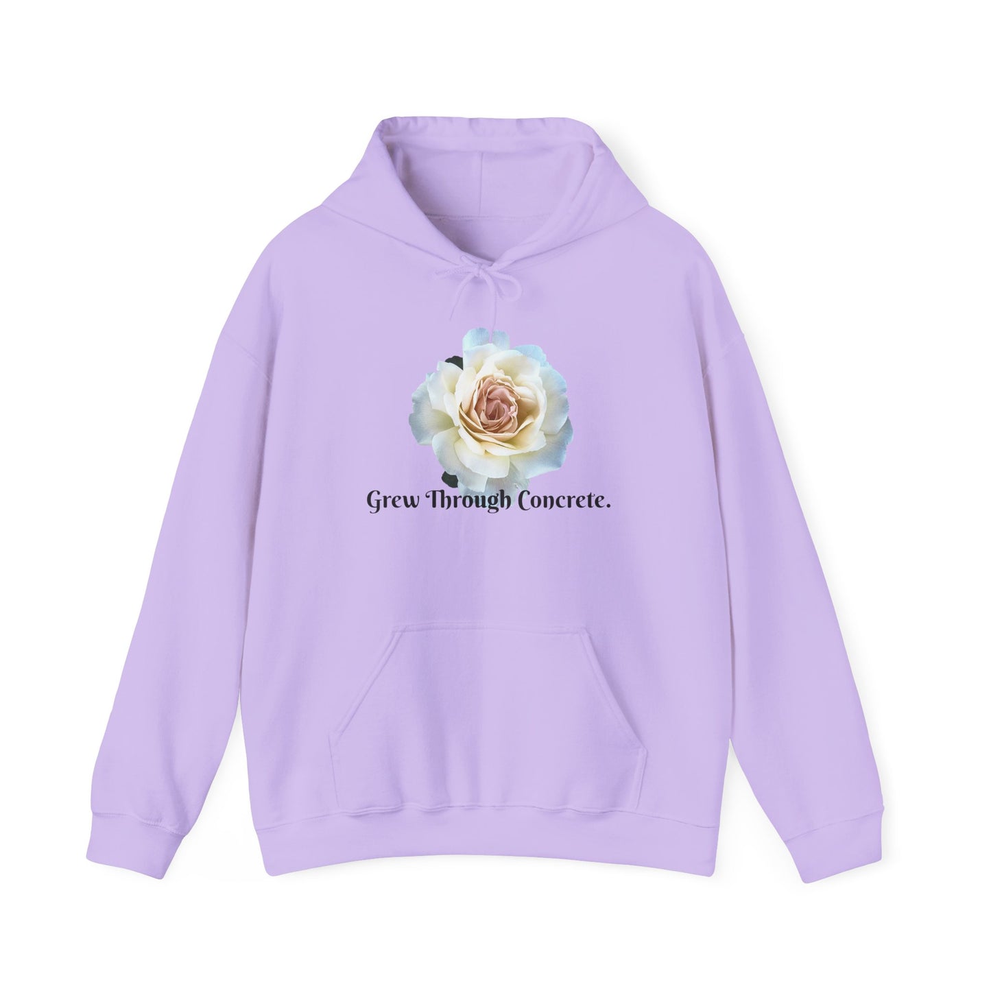 Inspirational Floral Hoodie - Grow Through Concrete, Cozy Sweatshirt, Gift for Nature Lovers, Motivational Apparel, Unisex Fashion