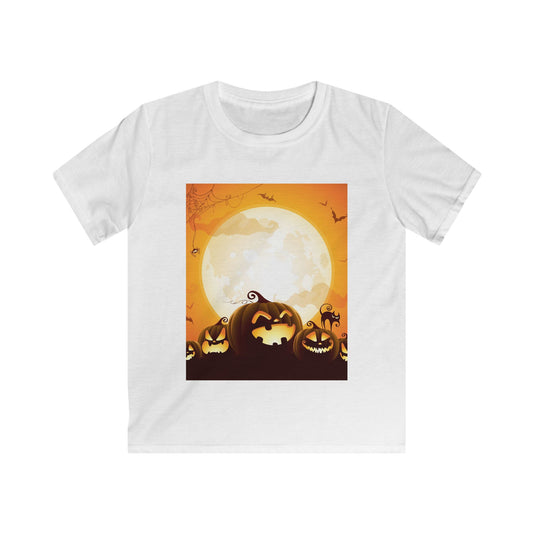 Halloween Pumpkin Kids Softstyle Tee, Halloween T-Shirt, Kids Costume Shirt, Pumpkin Shirt, Festive Kids Apparel, Autumn Wear