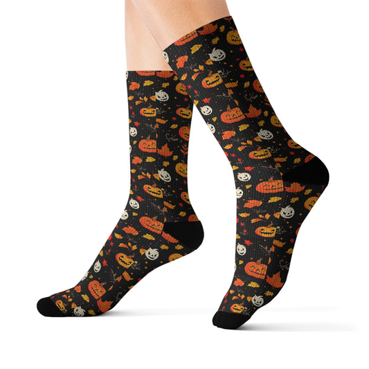 Halloween Pumpkin Pattern Socks, Fun Fall Accessories, Cozy Holiday Gift, Seasonal Wear, Cute Stocking Stuffers, Sublimation Socks