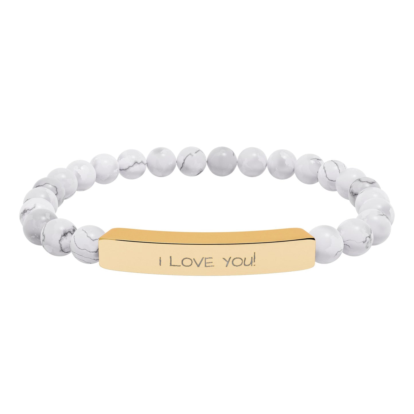 Engraved Stone Bead Bracelet — "I Love You" Stretch Bar