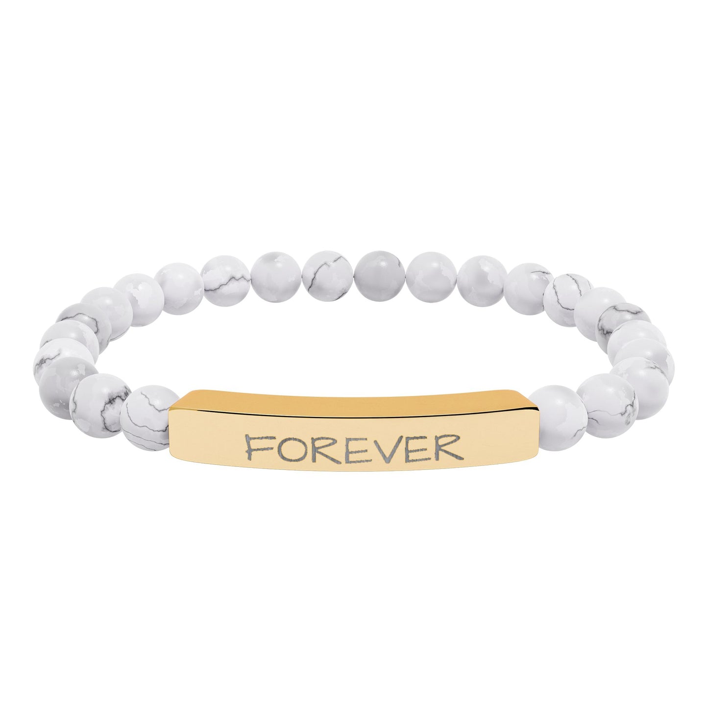 Engraved 'FOREVER' Natural Stone Stretch Bracelet