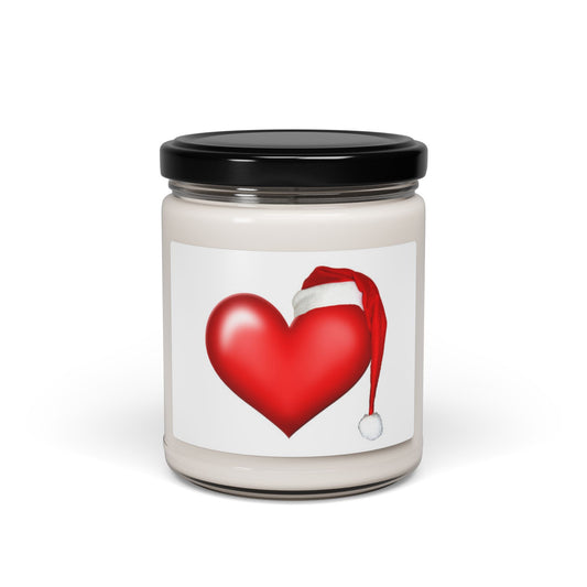 Holiday Heart Scented Soy Candle - Festive 9oz Candle with Santa Hat Design