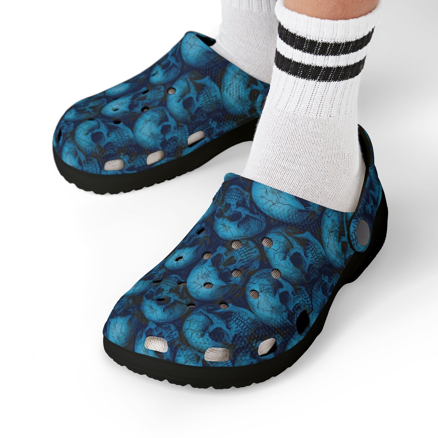 Blue Skull Pattern Kid's Clogs, Fun EVA Foam Shoes for Kids, Stylish Summer Footwear, Perfect for Playdates, Festivals, Birthdays