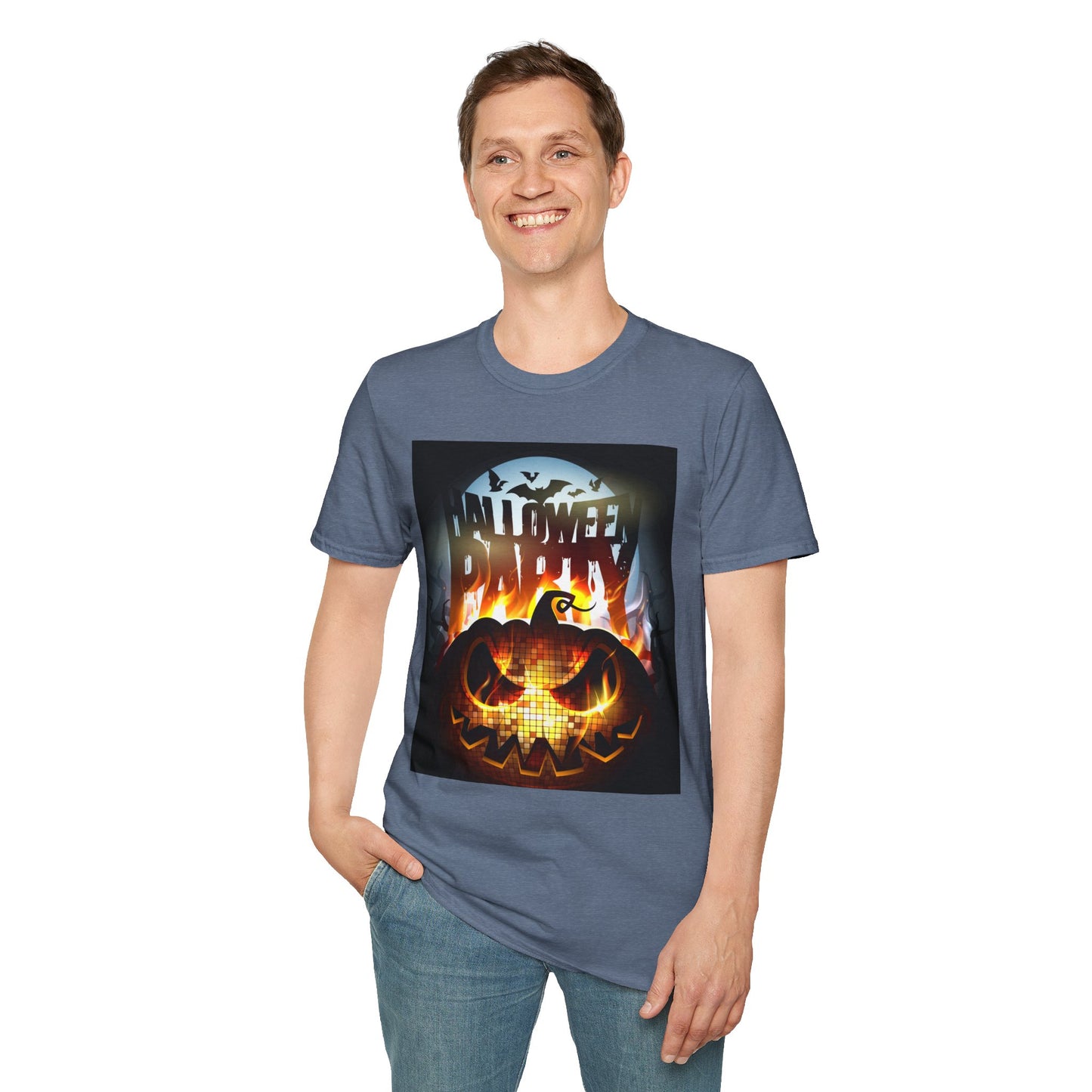 Halloween Party Unisex Softstyle T-Shirt, Spooky Shirt, Pumpkin Tee, Cozy Halloween Apparel, October Fashion, Fall Celebration Wear