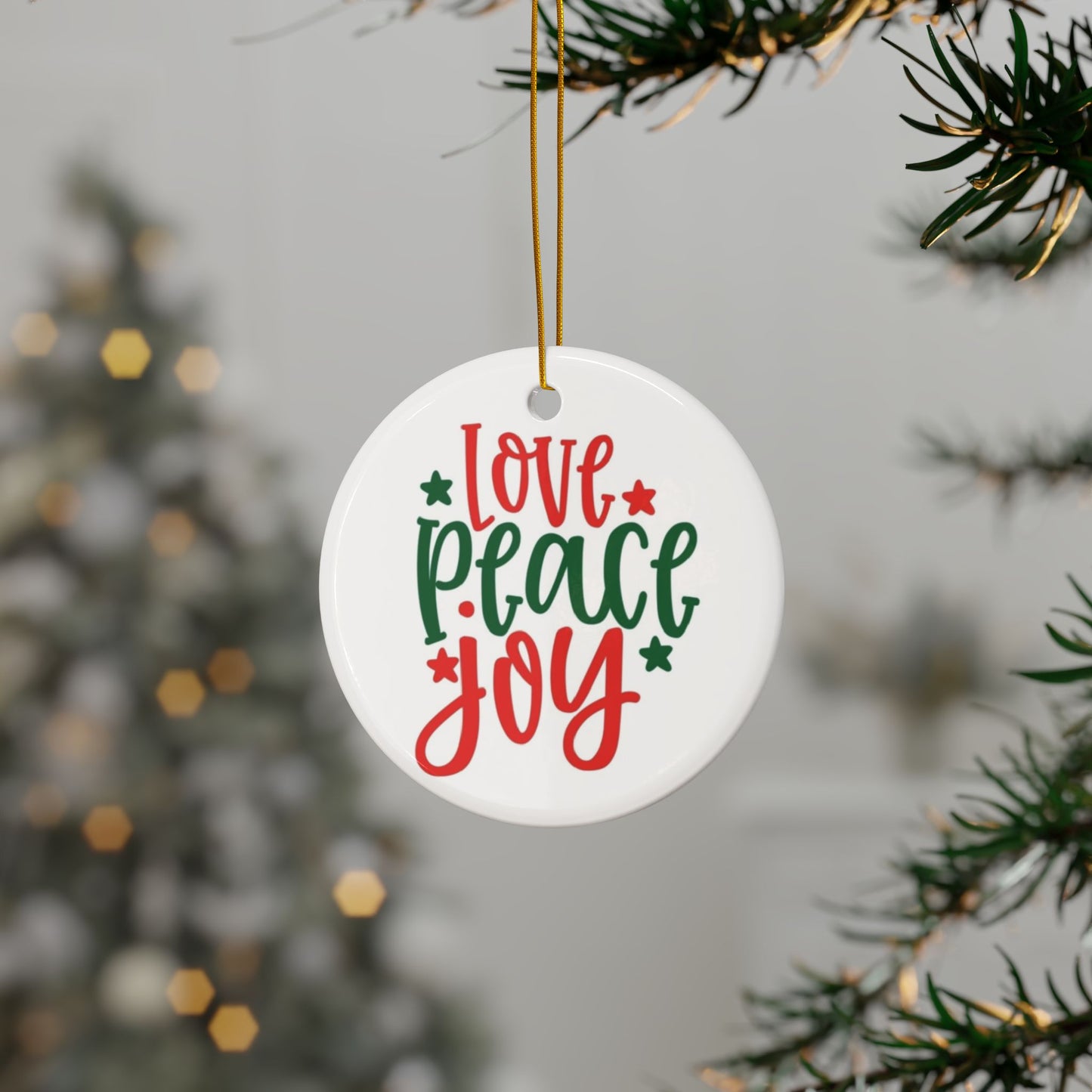 Holiday Decorative Ceramic Ornaments - Love, Peace, Joy (Set of 1, 3, 5, 10)