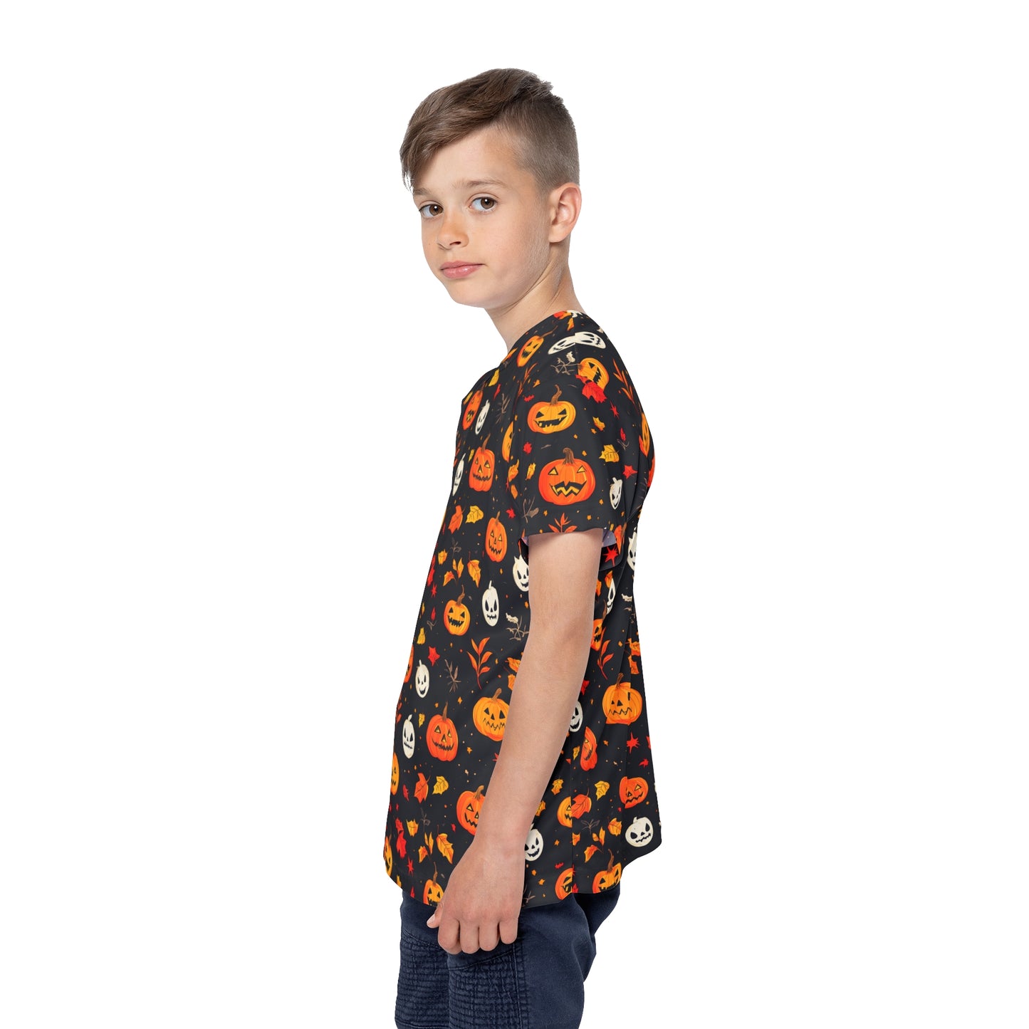 Kids Halloween Sports Jersey, Fun Fall Tee, Pumpkin Theme Athletic Shirt, Seasonal Playwear, Trick or Treat Apparel