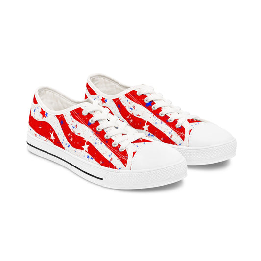 Patriotic Low Top Sneakers for Women, Comfortable Red White Blue Kicks, Ideal for 4th of July, Casual Everyday Wear, Festival Footwear