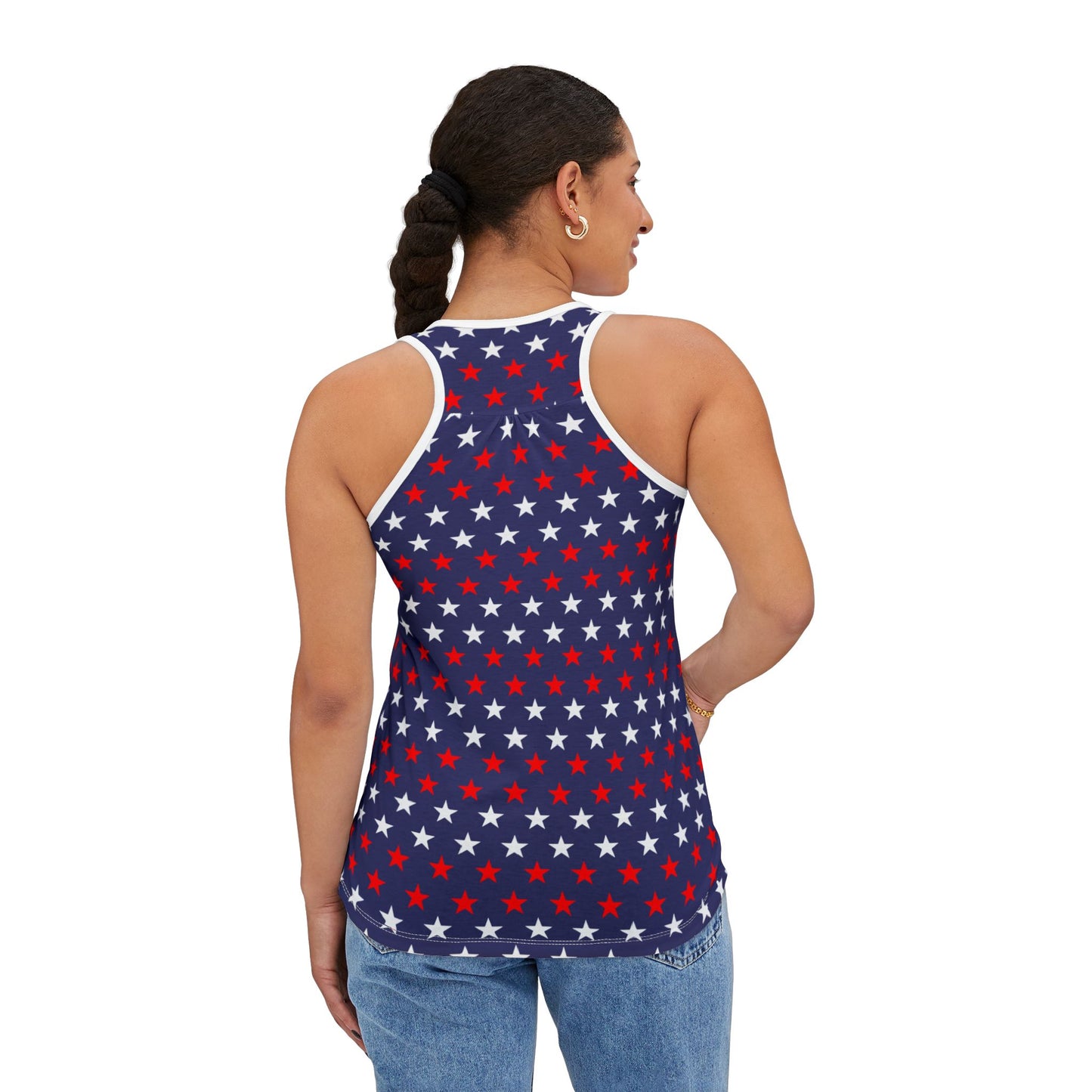 Patriotic Women's Tank Top, Star-Print Summer Top, Fourth of July Outfit, Casual Holiday Apparel