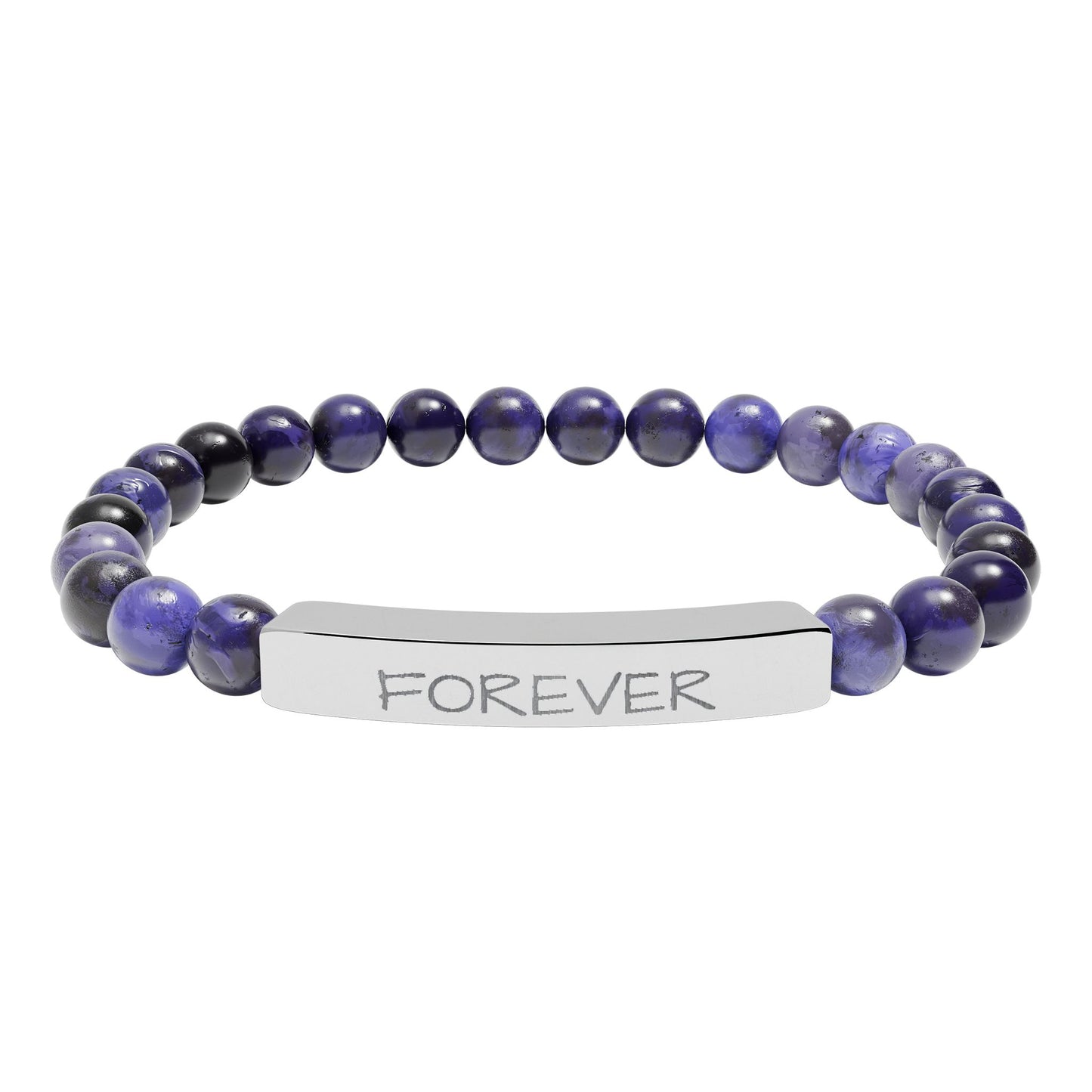 Engraved 'FOREVER' Natural Stone Stretch Bracelet