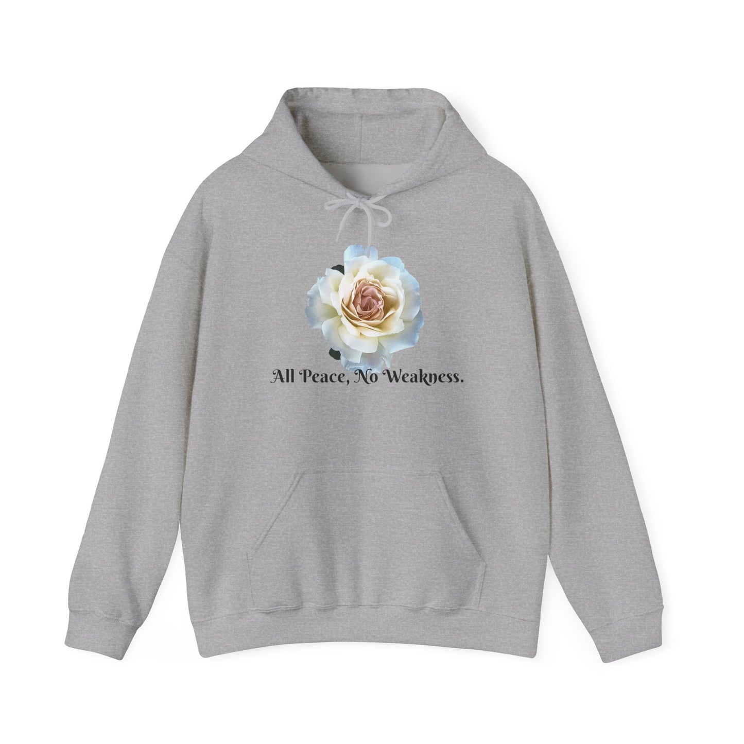 Unisex Floral Hoodie with ‘All Peace, No Weakness’ Quote, Cozy Sweatshirt, Gift for Friends, Inspirational Apparel, Lounge Wear