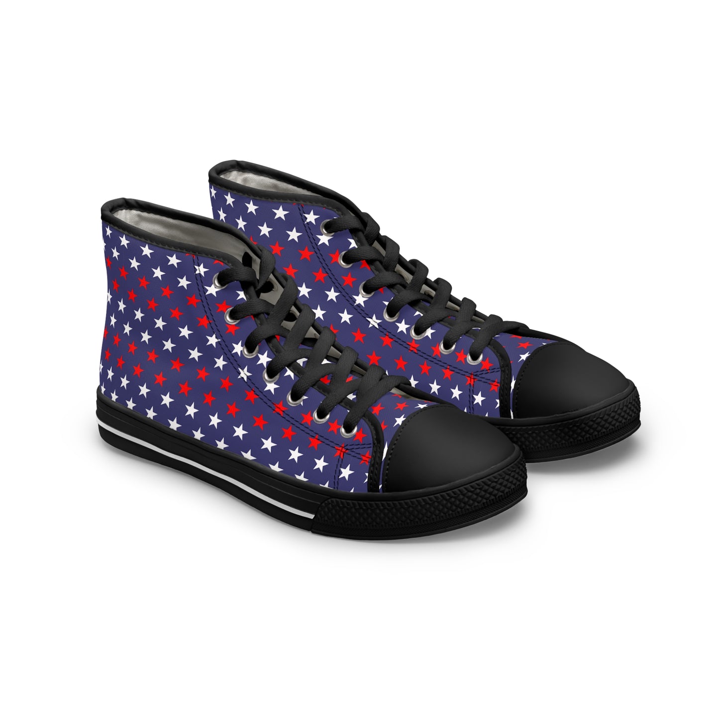 Patriotic Star Print High Top Sneakers for Women | Trendy Casual Footwear, Independence Day Shoes, Memorial Day Sneakers, Customizable Style