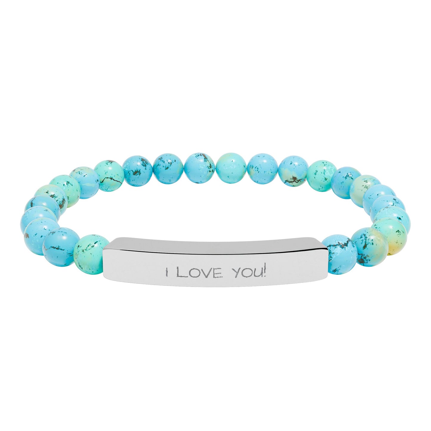 Engraved Stone Bead Bracelet — "I Love You" Stretch Bar