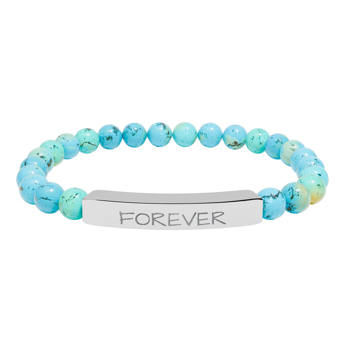 Engraved 'FOREVER' Natural Stone Stretch Bracelet