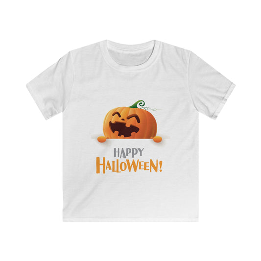 Halloween Kids Softstyle Tee, Fun Pumpkin T-Shirt, Kids Halloween Costume, Trick or Treat Shirt, Spooky Festive Apparel