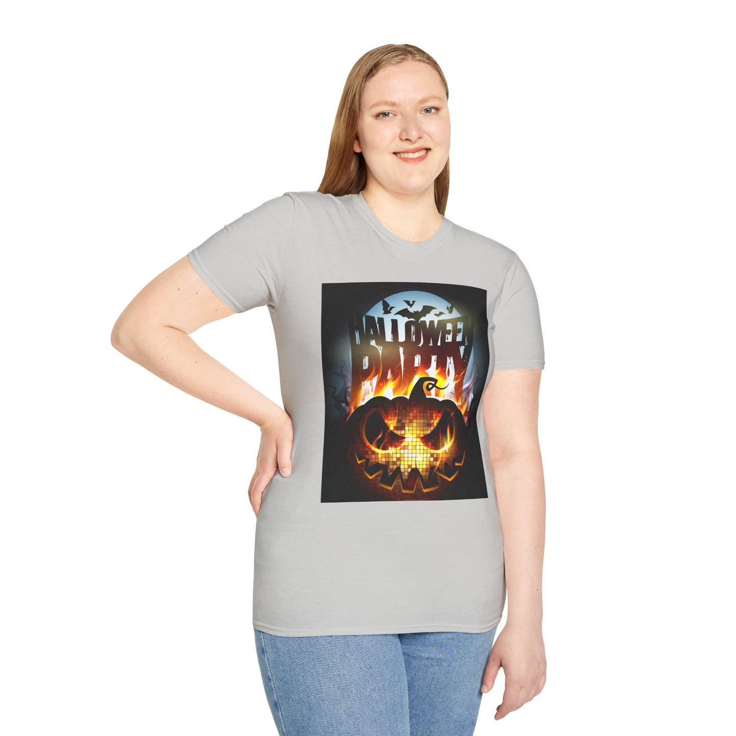 Halloween Party Unisex Softstyle T-Shirt, Spooky Shirt, Pumpkin Tee, Cozy Halloween Apparel, October Fashion, Fall Celebration Wear