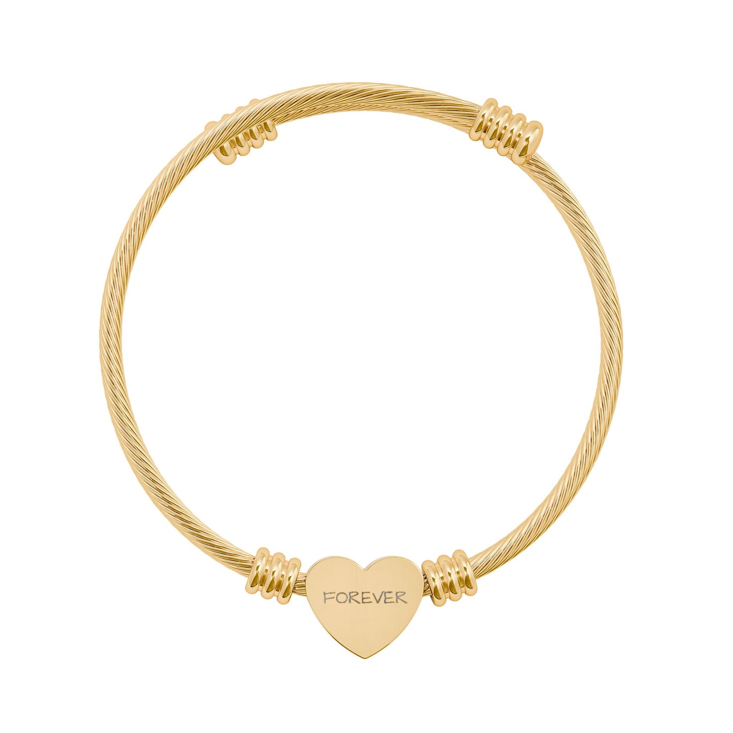 Engraved Heart Cuff Bracelet — Personalized Stainless Steel Bangle (Silver or Gold)