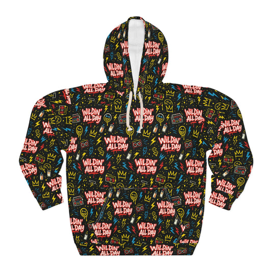 Vibrant Graphic Hoodie, Stylish Unisex Pullover, Cozy Streetwear, Perfect Gift, Wildin All Day Design