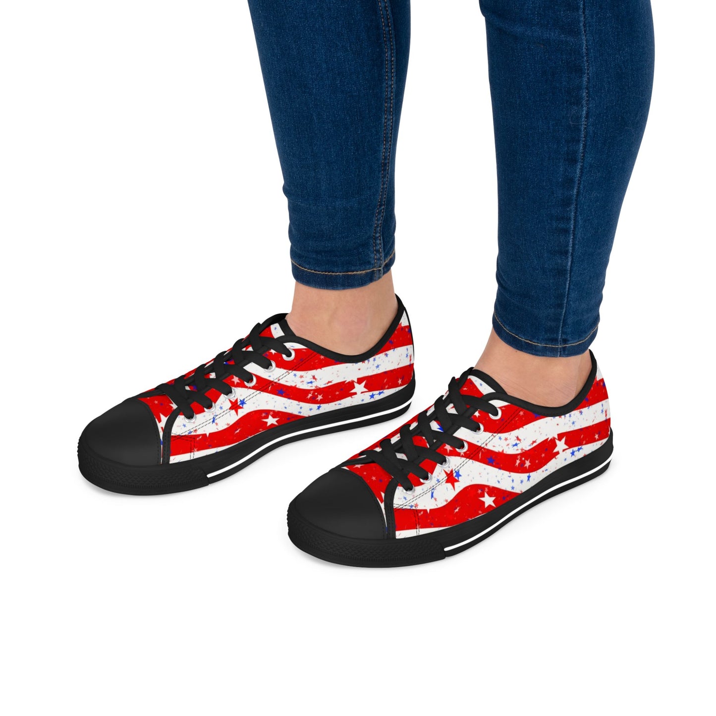 Patriotic Low Top Sneakers for Women, Comfortable Red White Blue Kicks, Ideal for 4th of July, Casual Everyday Wear, Festival Footwear
