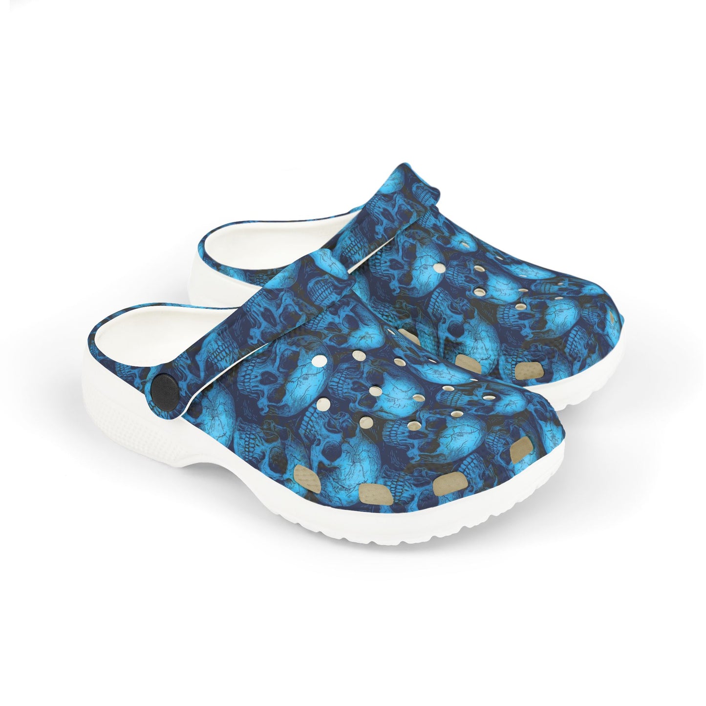 Blue Skull Pattern Kid's Clogs, Fun EVA Foam Shoes for Kids, Stylish Summer Footwear, Perfect for Playdates, Festivals, Birthdays