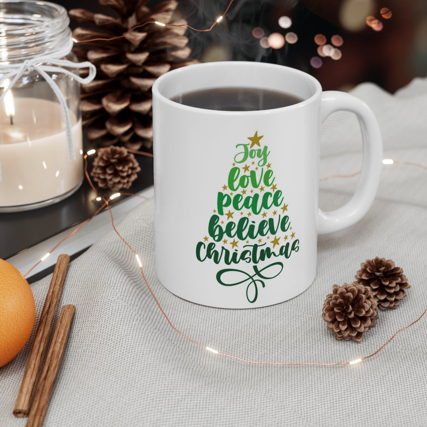Joyful Christmas Mug - 11oz Coffee Cup with Tree Design