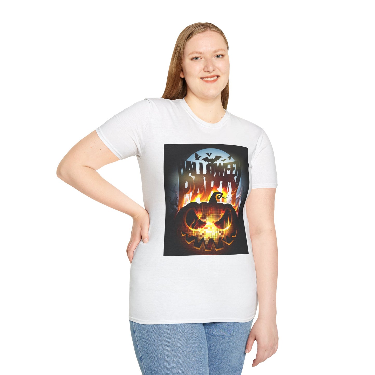 Halloween Party Unisex Softstyle T-Shirt, Spooky Shirt, Pumpkin Tee, Cozy Halloween Apparel, October Fashion, Fall Celebration Wear