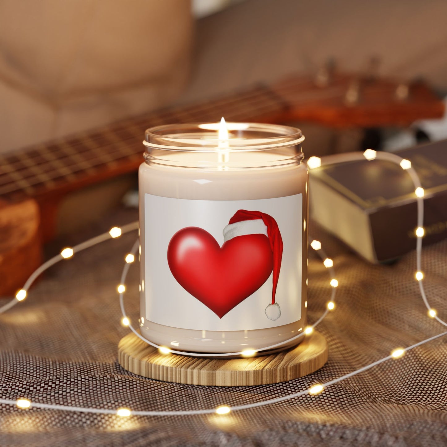 Holiday Heart Scented Soy Candle - Festive 9oz Candle with Santa Hat Design
